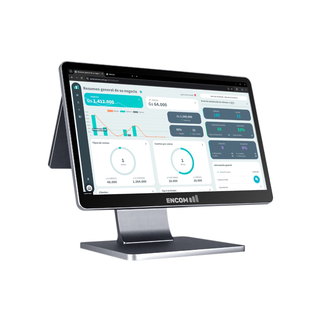 Encom W1 Pantalla principal táctil y pantalla secundaria (Sin táctil) + Sistema ERP de ventas